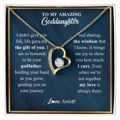 Forever Love Necklace 18K Yellow Gold Finish | 1 | Personalized To My Goddaughter Necklace from Godfather Life Gave Me The Gift Of You Goddaughter Birthday Graduation Christmas Customized Gift Box Message Card | teecentury