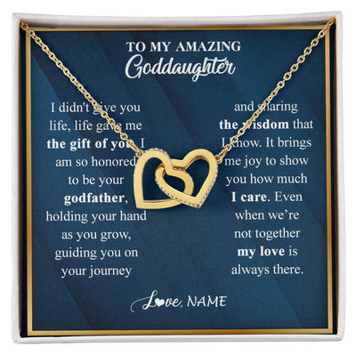 Interlocking Hearts Necklace 18K Yellow Gold Finish | 1 | Personalized To My Goddaughter Necklace from Godfather Life Gave Me The Gift Of You Goddaughter Birthday Graduation Christmas Customized Gift Box Message Card | teecentury