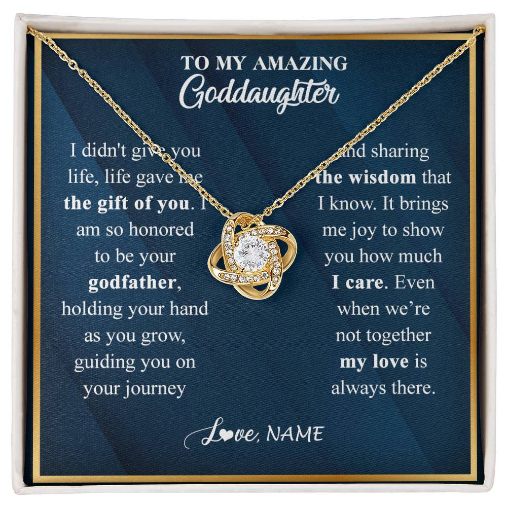 Love Knot Necklace 18K Yellow Gold Finish | 1 | Personalized To My Goddaughter Necklace from Godfather Life Gave Me The Gift Of You Goddaughter Birthday Graduation Christmas Customized Gift Box Message Card | teecentury