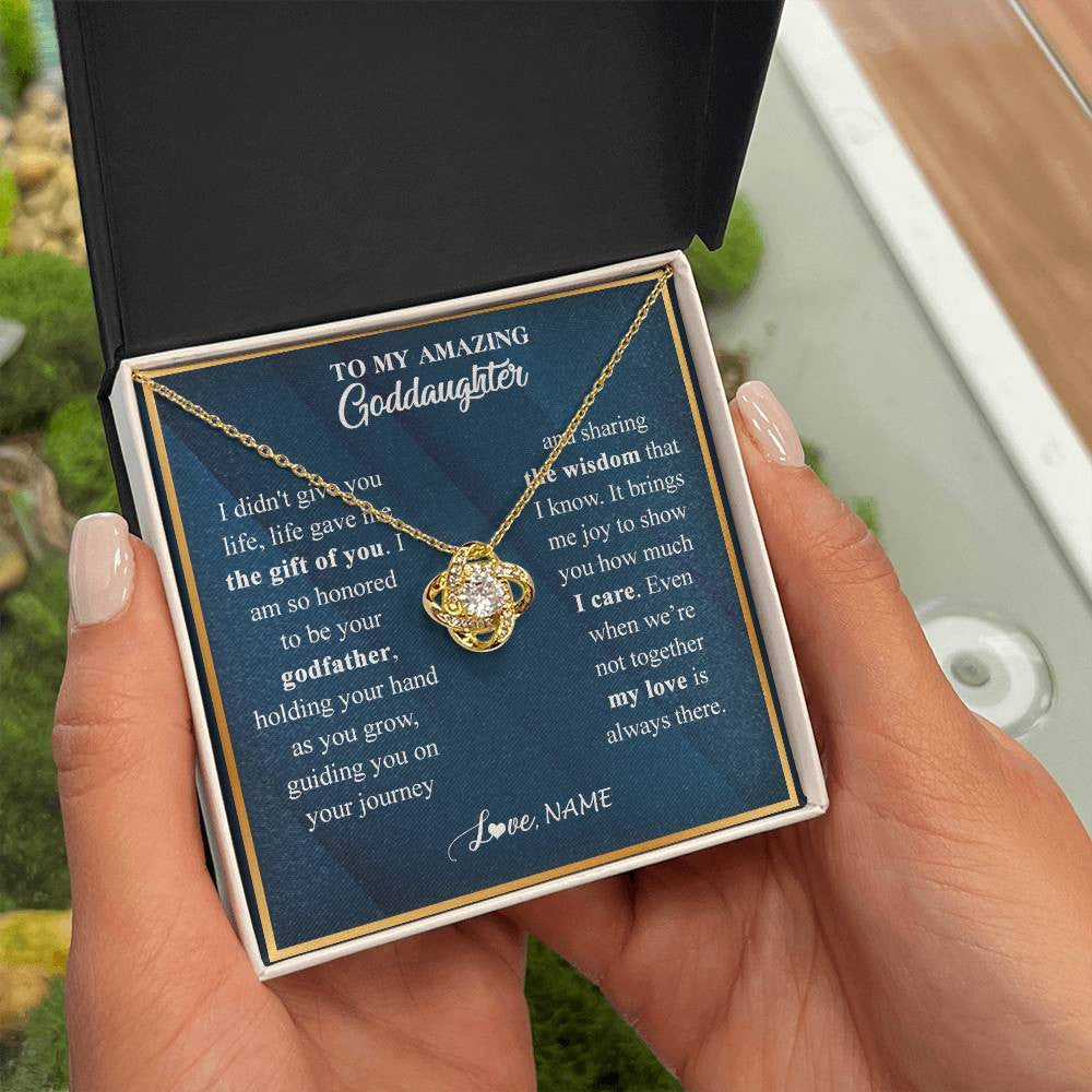 Love Knot Necklace 18K Yellow Gold Finish | 2 | Personalized To My Goddaughter Necklace from Godfather Life Gave Me The Gift Of You Goddaughter Birthday Graduation Christmas Customized Gift Box Message Card | teecentury