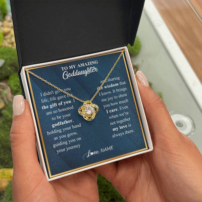Love Knot Necklace 18K Yellow Gold Finish | 2 | Personalized To My Goddaughter Necklace from Godfather Life Gave Me The Gift Of You Goddaughter Birthday Graduation Christmas Customized Gift Box Message Card | teecentury