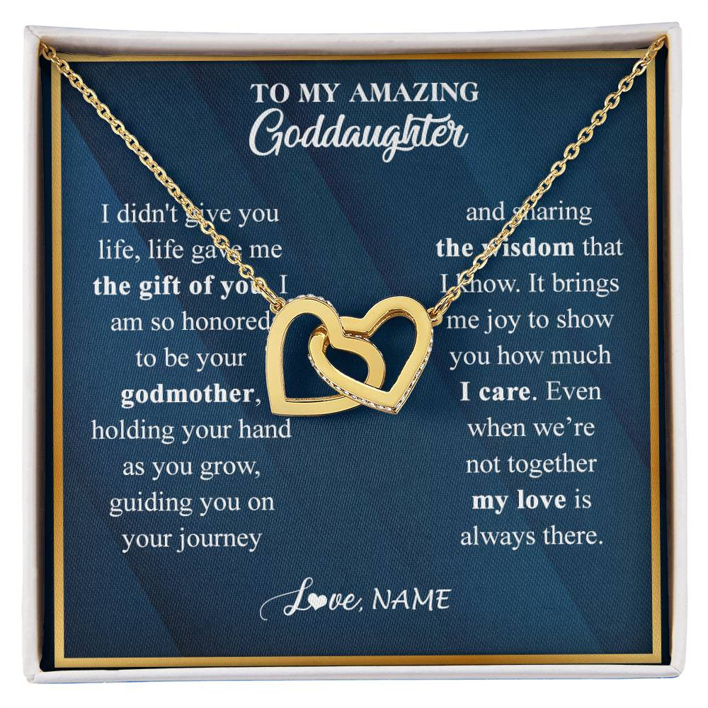 Interlocking Hearts Necklace 18K Yellow Gold Finish | 1 | Personalized To My Goddaughter Necklace from Godmother Life Gave Me The Gift Of You Goddaughter Birthday Graduation Christmas Customized Gift Box Message Card | teecentury