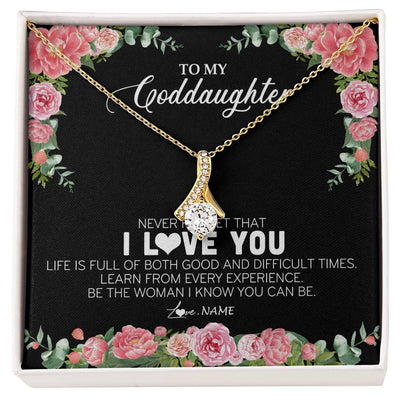 Alluring Beauty Necklace 18K Yellow Gold Finish | Personalized To My Goddaughter Necklace from Godmother Never Forget I Love You Floral Jewelry for Goddaughter Birthday Graduation Christmas Customized Message Card | teecentury