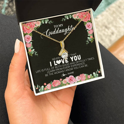 Alluring Beauty Necklace 18K Yellow Gold Finish | Personalized To My Goddaughter Necklace from Godmother Never Forget I Love You Floral Jewelry for Goddaughter Birthday Graduation Christmas Customized Message Card | teecentury