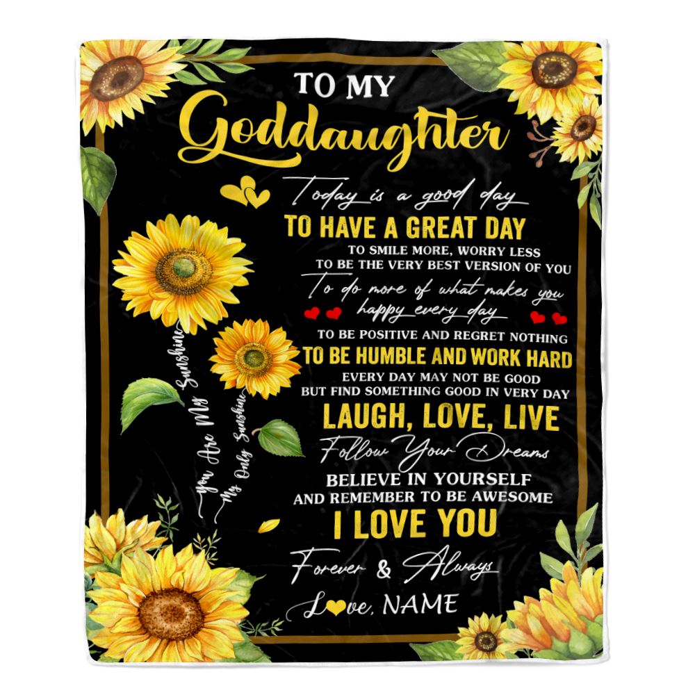 Personalized To My Goddaughter Sunflower Blanket From Godmother Aunt Every Day Laugh Love Live Goddaughter Birthday Gifts Christmas Customized Fleece Blanket | teecentury