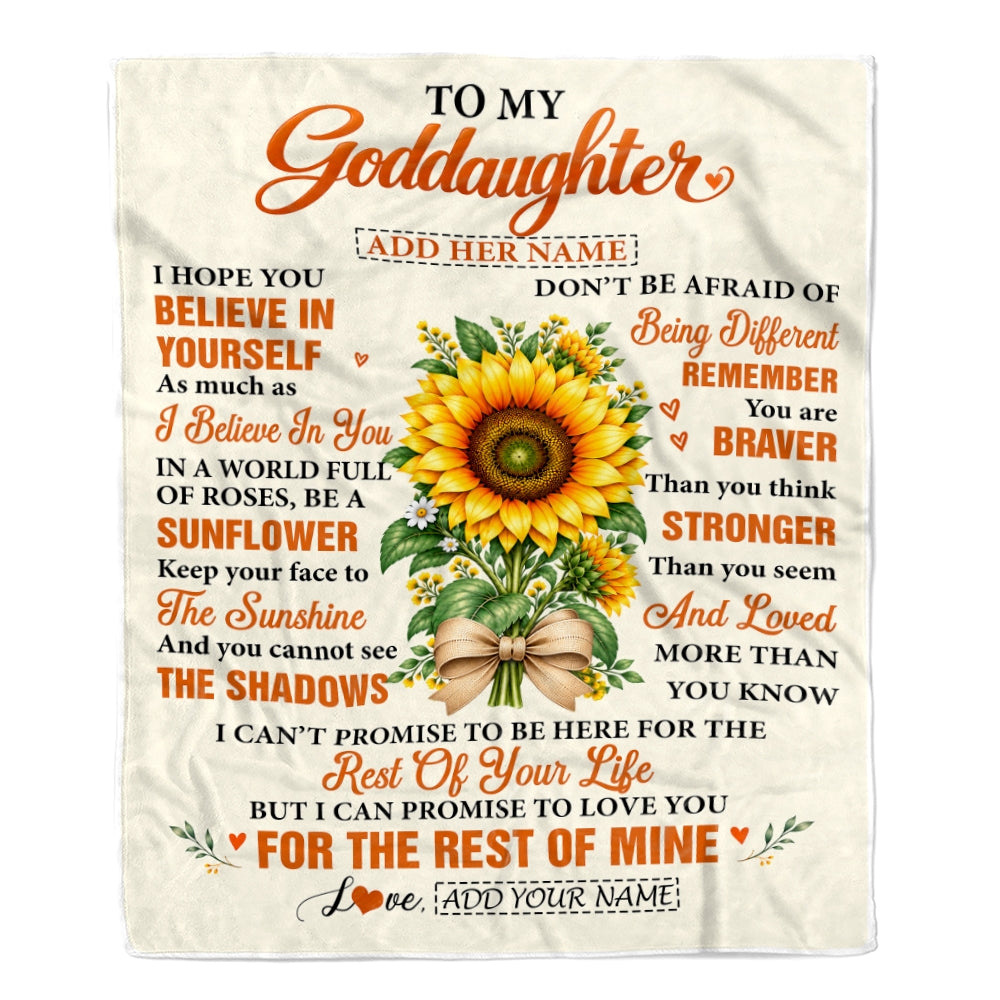 Personalized To My Goddaughter Sunflower From Godmother Blanket Inspirational Birthday Idea Goddaughter Gift Graduation Christmas Custom Fleece Throw Blanket | teecentury