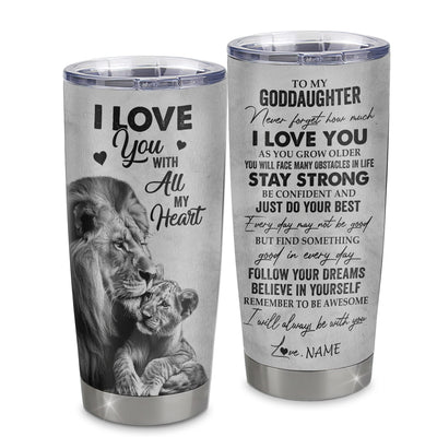 Personalized To My Goddaughter Tumbler From Godfather Stainless Steel Cup I Love You With All My Heart Goddaughter Birthday Christmas Travel Mug | teecentury