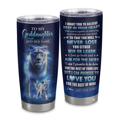 Personalized To My Goddaughter Tumbler From Godmother Aunt Believe Your Heart Goddaughter Gift Birthday Graduation Christmas Custom Stainless Steel Cup Travel Mug | teecentury