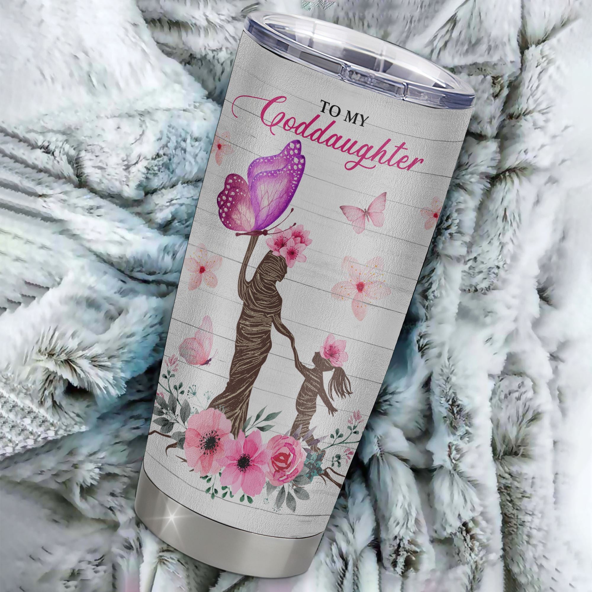 Personalized To My Goddaughter Tumbler From Godmother Aunt Stainless Steel Cup Wherever Your Journey Tree Butterfly Godchild Birthday Christmas Travel Mug | teecentury