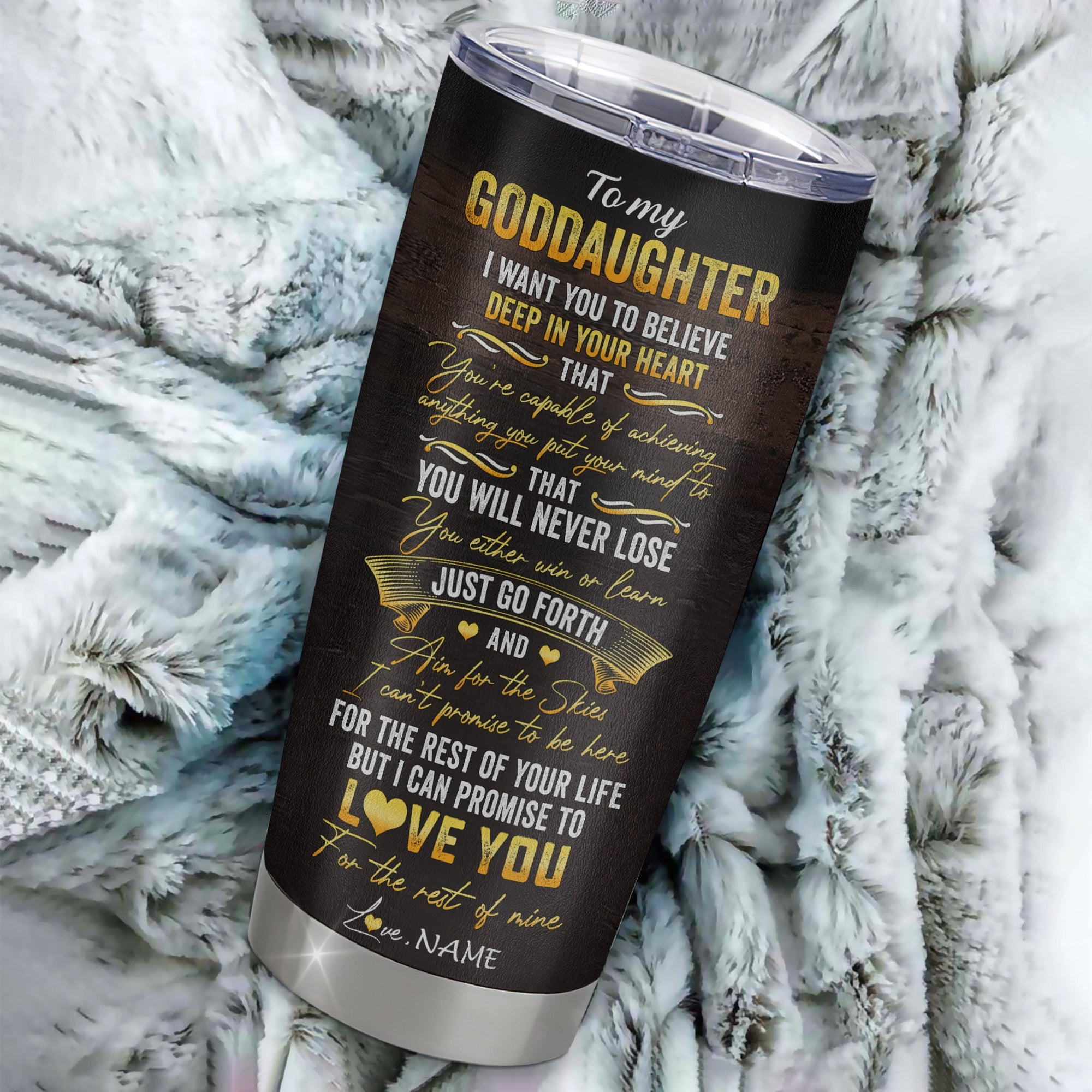 Personalized To My Goddaughter Tumbler From Godmother Aunt Uncle Stainless Steel Cup Believe Deep In Your Heart Lion Godchild Birthday Christmas Travel Mug | teecentury
