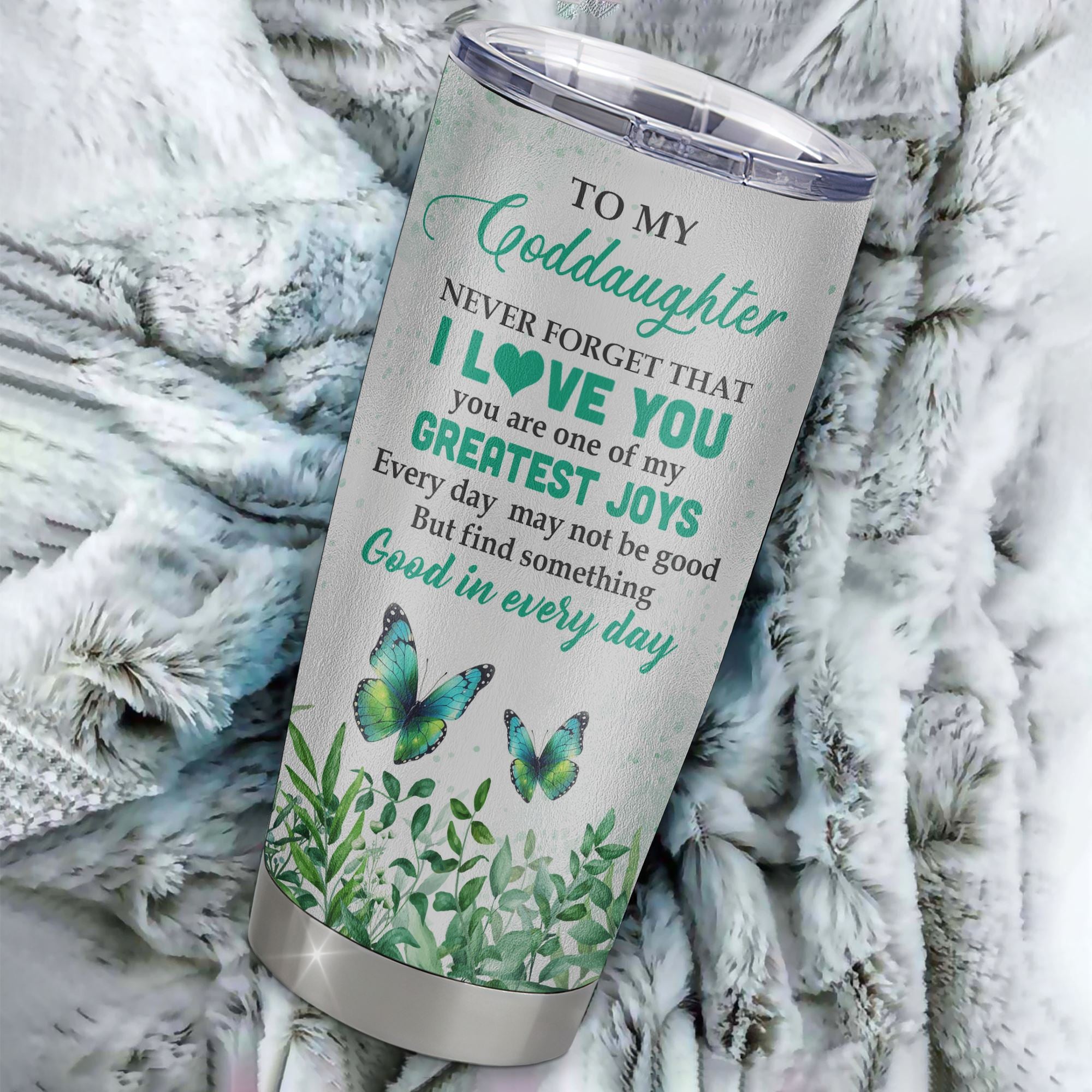 Personalized To My Goddaughter Tumbler From Godmother Stainless Steel Butterfly Laugh Love Live Goddaughter Birthday Motivational Quote Christmas Travel Mug | teecentury