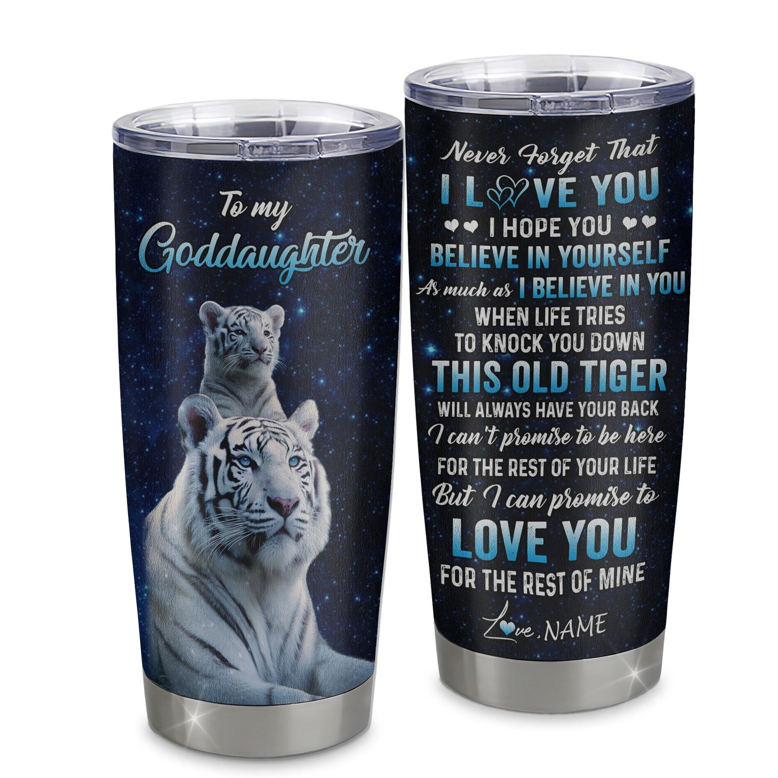 Personalized To My Goddaughter Tumbler Gift From Godmother Aunt Stainless Steel This Old Tiger Love You Goddaughter Birthday Graduation Christmas Travel Mug | teecentury