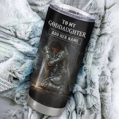 Personalized To My Goddaughter Tumbler Women Warrior Knights Templar I Am The Storm Best Goddaughter Birthday Gifts Christmas Custom Stainless Steel Cup Travel Mug | teecentury