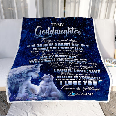Personalized To My Goddaughter Wolf Blanket From Godmother Today Is A Good Day Goddaughter Gifts Birthday Graduation Christmas Customized Bed Fleece Blanket | teecentury