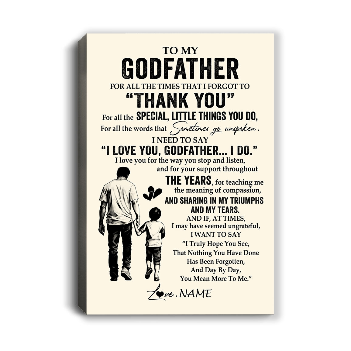 Personalized To My Godfather Canvas From Nephew For All The Times That I Forgot To Thank You Godfather Birthday Fathers Day Christmas Custom Wall Art Print Framed Canvas | teecentury