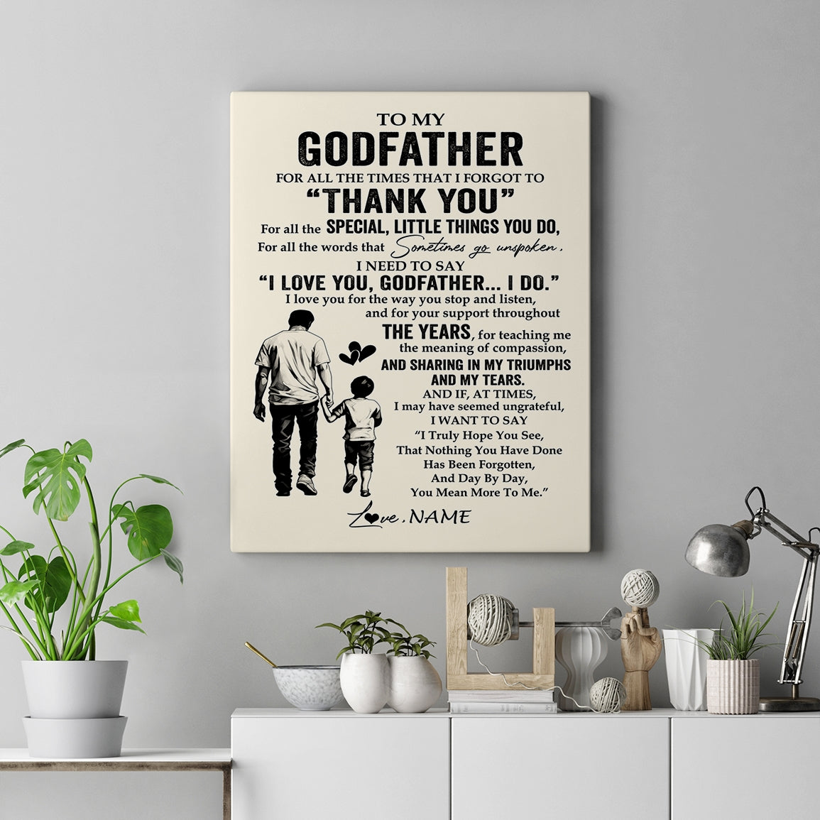 Personalized To My Godfather Canvas From Nephew For All The Times That I Forgot To Thank You Godfather Birthday Fathers Day Christmas Custom Wall Art Print Framed Canvas | teecentury