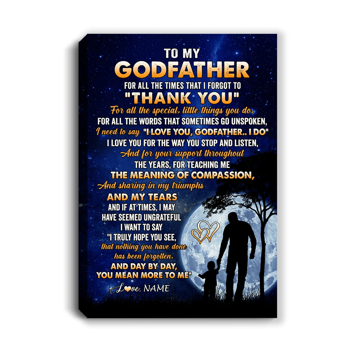 Personalized To My Godfather Canvas From Nephew Niece Thank You Grateful Love Uncle Birthday Fathers Day Thanksgiving Christmas Custom Wall Art Print Framed Canvas | teecentury