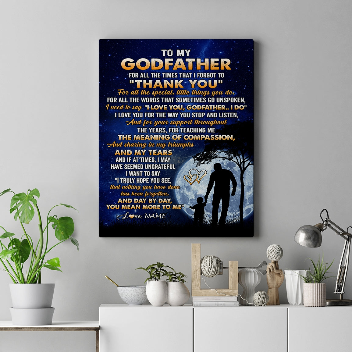 Personalized To My Godfather Canvas From Nephew Niece Thank You Grateful Love Uncle Birthday Fathers Day Thanksgiving Christmas Custom Wall Art Print Framed Canvas | teecentury