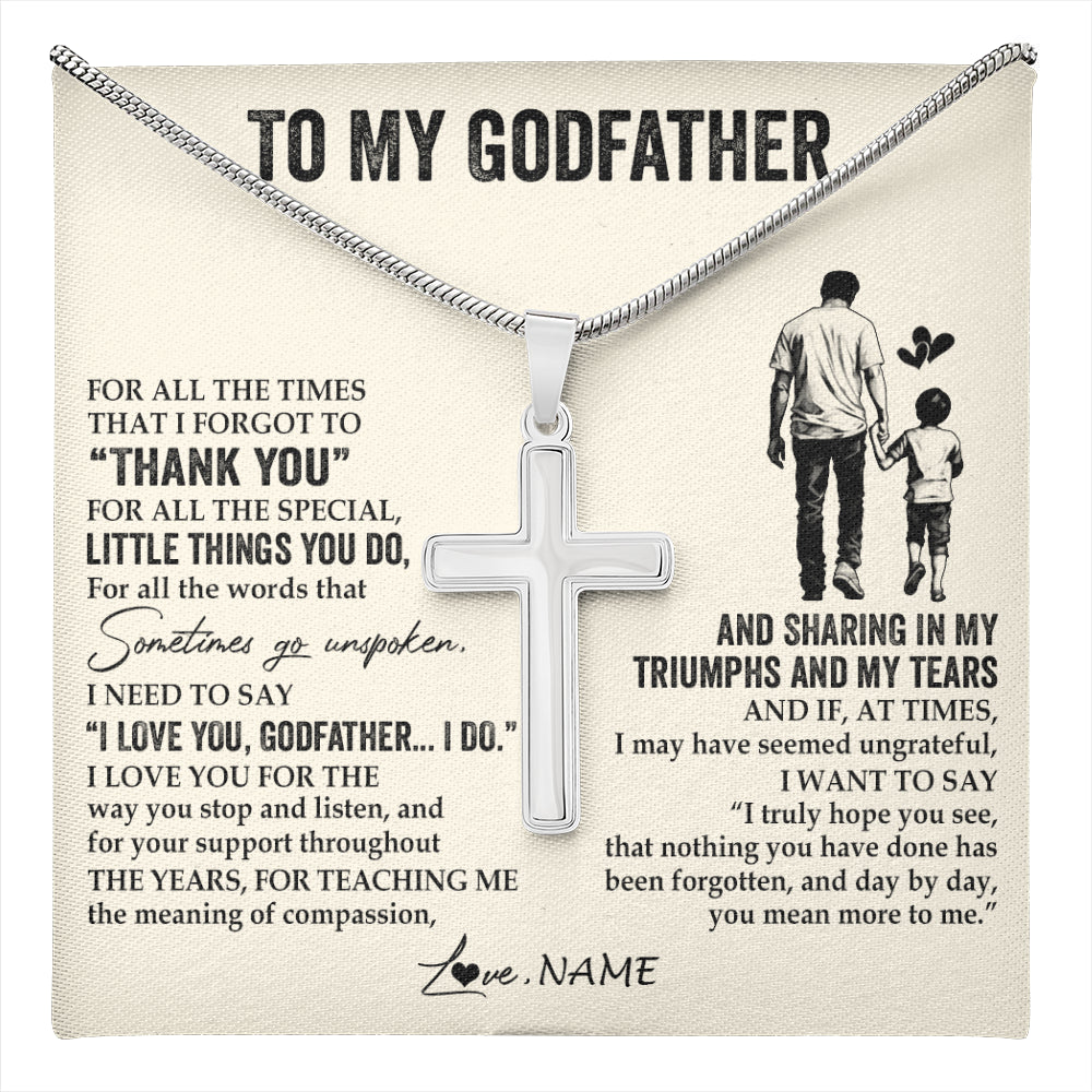 Stainless Cross Necklace Stainless Steel | 1 | Personalized To My Godfather Necklace From Nephew For All The Times That I Forgot To Thank You Birthday Fathers Day Christmas Customized Gift Box Message Card | teecentury