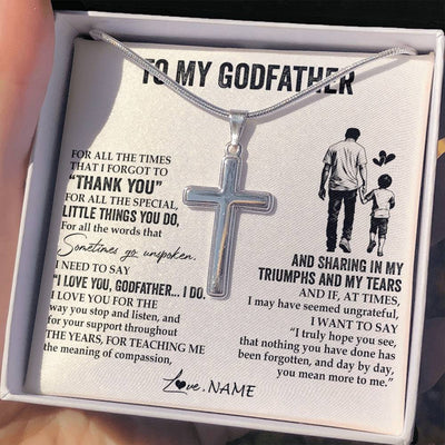 Stainless Cross Necklace Stainless Steel | 2 | Personalized To My Godfather Necklace From Nephew For All The Times That I Forgot To Thank You Birthday Fathers Day Christmas Customized Gift Box Message Card | teecentury