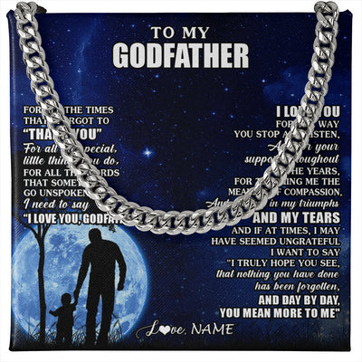 Cuban Link Chain Necklace Stainless Steel | 1 | Personalized To My Godfather Necklace From Nephew Niece Thank You Grateful Love Uncle Birthday Fathers Day Christmas Customized Gift Box Message Card | teecentury
