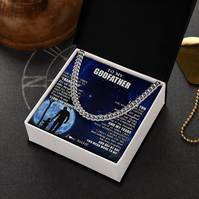 Cuban Link Chain Necklace Stainless Steel | 2 | Personalized To My Godfather Necklace From Nephew Niece Thank You Grateful Love Uncle Birthday Fathers Day Christmas Customized Gift Box Message Card | teecentury