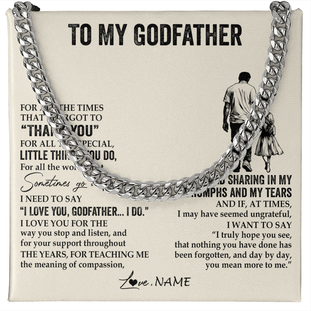 Cuban Link Chain Necklace Stainless Steel | 1 | Personalized To My Godfather Necklace From Niece For All The Times That I Forgot To Thank You Birthday Fathers Day Christmas Customized Gift Box Message Card | teecentury