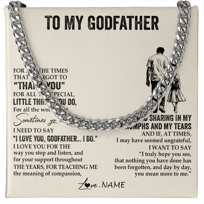 Cuban Link Chain Necklace Stainless Steel | 1 | Personalized To My Godfather Necklace From Niece For All The Times That I Forgot To Thank You Birthday Fathers Day Christmas Customized Gift Box Message Card | teecentury