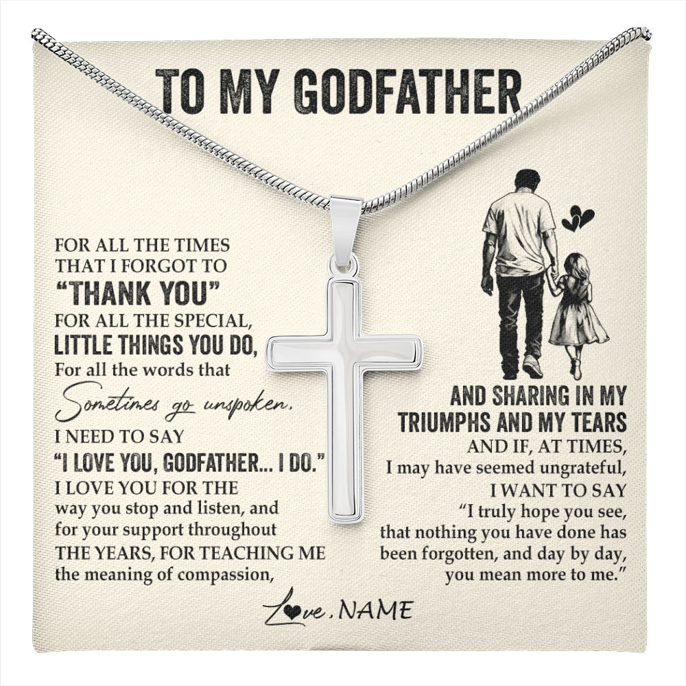 Stainless Cross Necklace Stainless Steel | 1 | Personalized To My Godfather Necklace From Niece For All The Times That I Forgot To Thank You Birthday Fathers Day Christmas Customized Gift Box Message Card | teecentury
