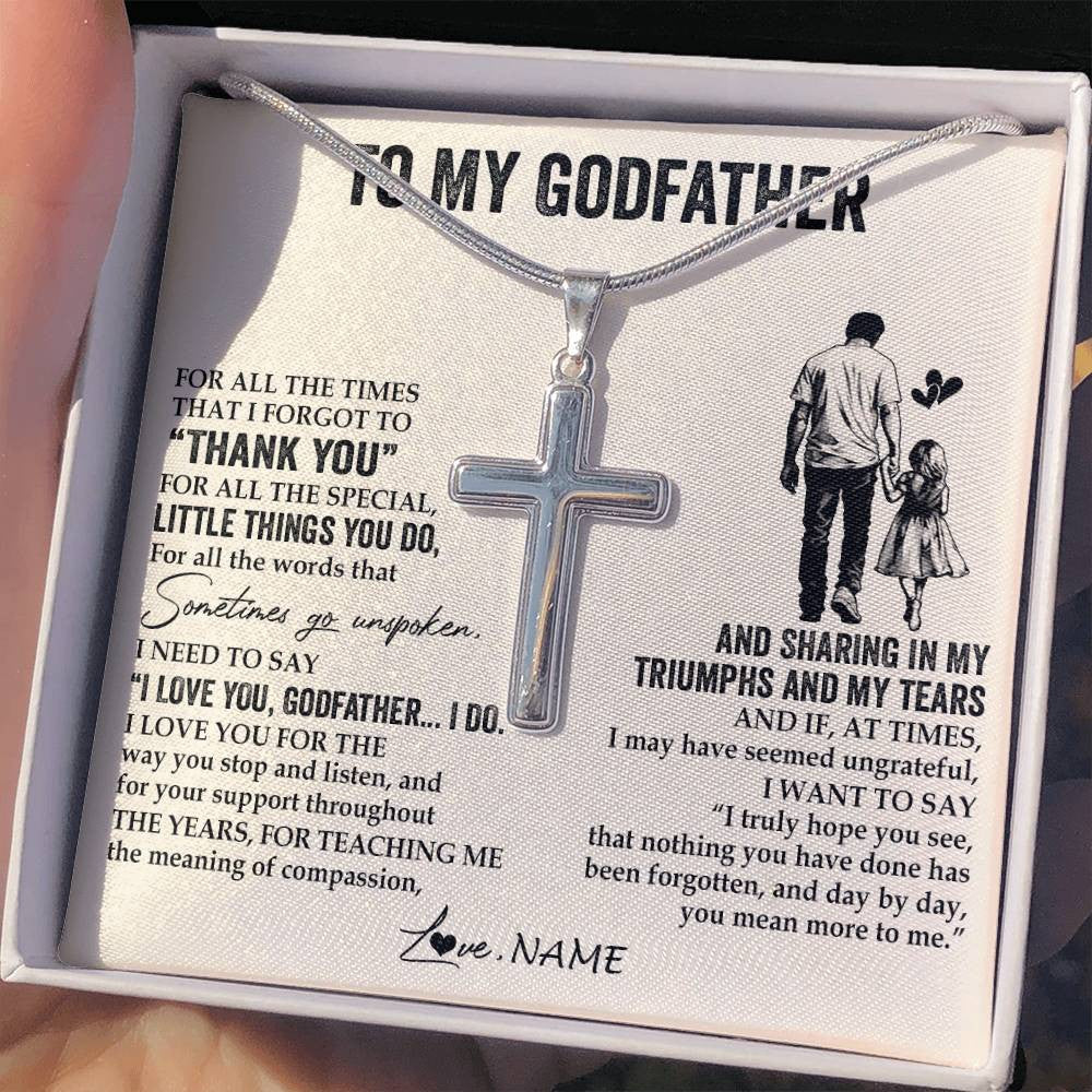 Stainless Cross Necklace Stainless Steel | 2 | Personalized To My Godfather Necklace From Niece For All The Times That I Forgot To Thank You Birthday Fathers Day Christmas Customized Gift Box Message Card | teecentury