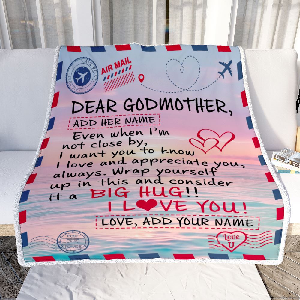 Personalized To My Godmother Blanket From Goddaughter Godson Letter Mail To Godmother Happy Birthday Gifts Mothers Day Christmas Custom Name Fleece Blanket | teecentury