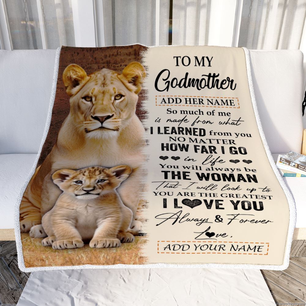 Personalized To My Godmother Blanket From Godson Goddaughter You Are The Greatest Lion Godmother Birthday Gifts Mothers Day Christmas Customized Fleece Blanket | teecentury