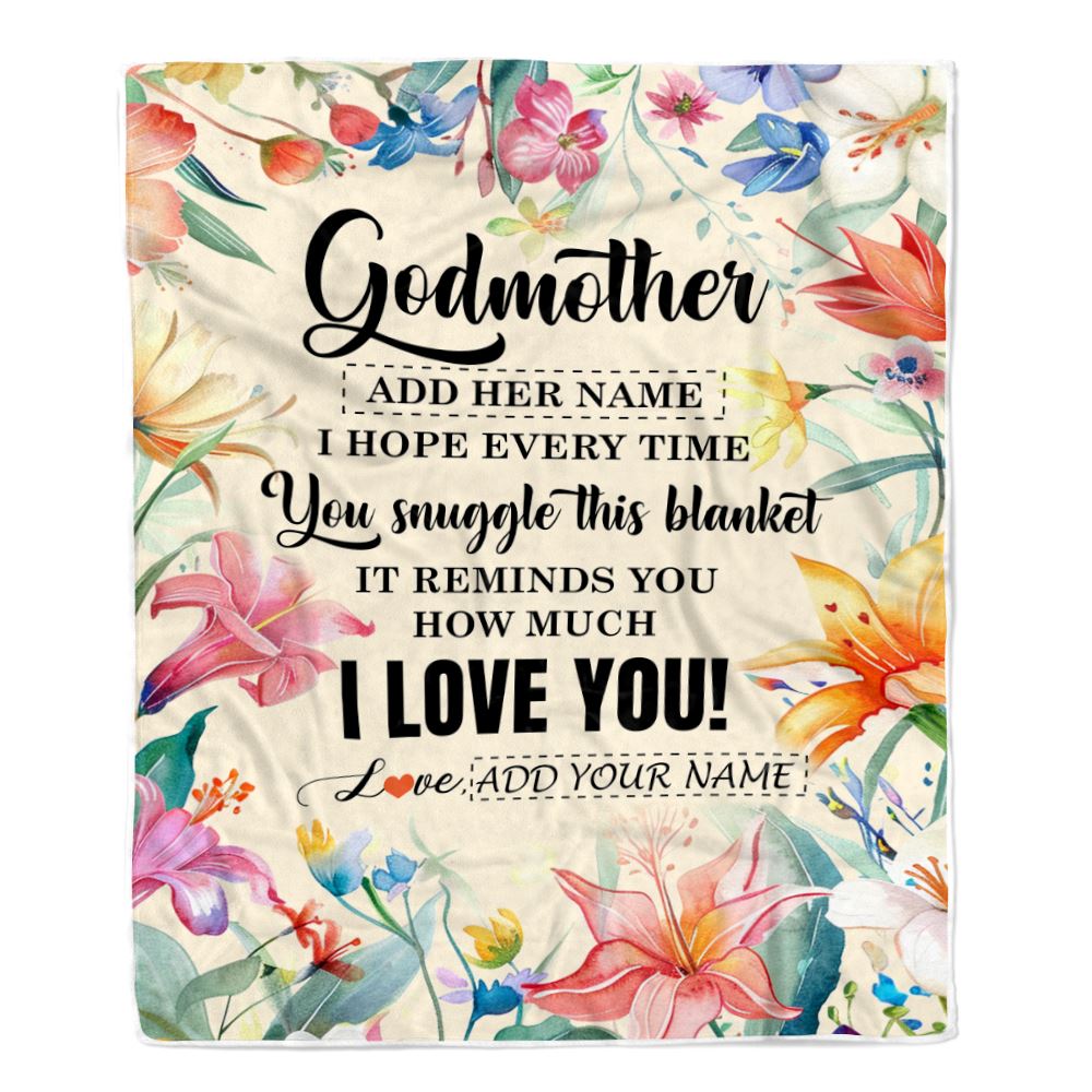 Personalized To My Godmother Blanket From Niece Nephew Floral I Love You Great Aunt Birthday Gifts Mothers Day Christmas Customized Fleece Throw Blanket | teecentury