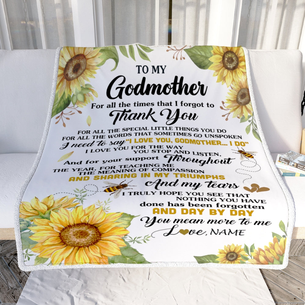 Personalized To My Godmother Blanket From Niece Nephew Sunflower Thank You I Love You Aunt Birthday Mothers Day Christmas Customized Gift Fleece Blanket | teecentury