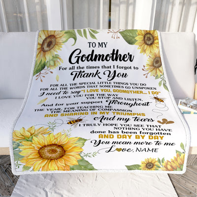 Personalized To My Godmother Blanket From Niece Nephew Sunflower Thank You I Love You Aunt Birthday Mothers Day Christmas Customized Gift Fleece Blanket | teecentury