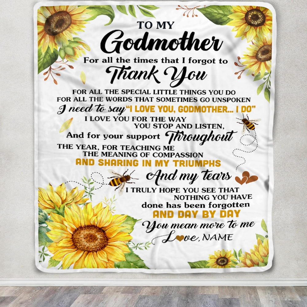 Personalized To My Godmother Blanket From Niece Nephew Sunflower Thank You I Love You Aunt Birthday Mothers Day Christmas Customized Gift Fleece Blanket | teecentury