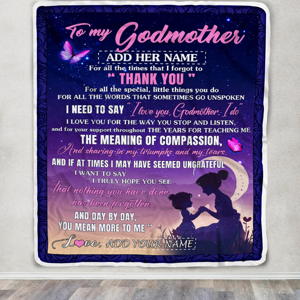 Personalized To My Godmother Blanket From Niece Night Sky Thank You Love You Aunt Birthday Gifts Mothers Day Christmas Customized Fleece Throw Blanket | teecentury