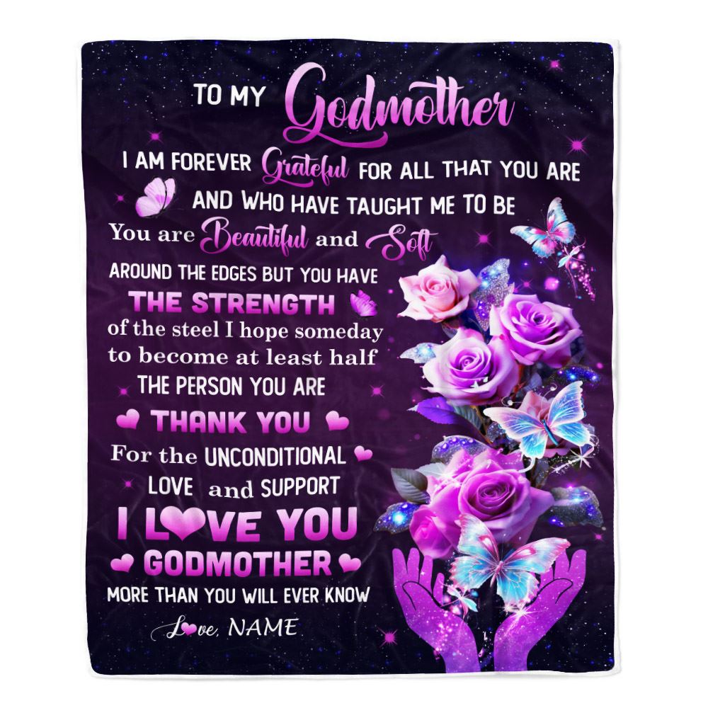 Personalized To My Godmother Blanket Thank You For Love Butterfly Godmother Birthday Mothers Day Thanksgiving Christmas Customized Gift Fleece Throw Blanket | teecentury