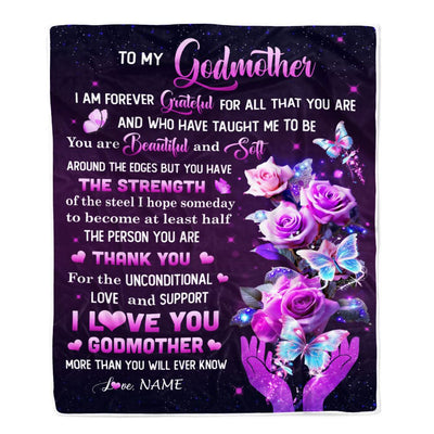 Personalized To My Godmother Blanket Thank You For Love Butterfly Godmother Birthday Mothers Day Thanksgiving Christmas Customized Gift Fleece Throw Blanket | teecentury