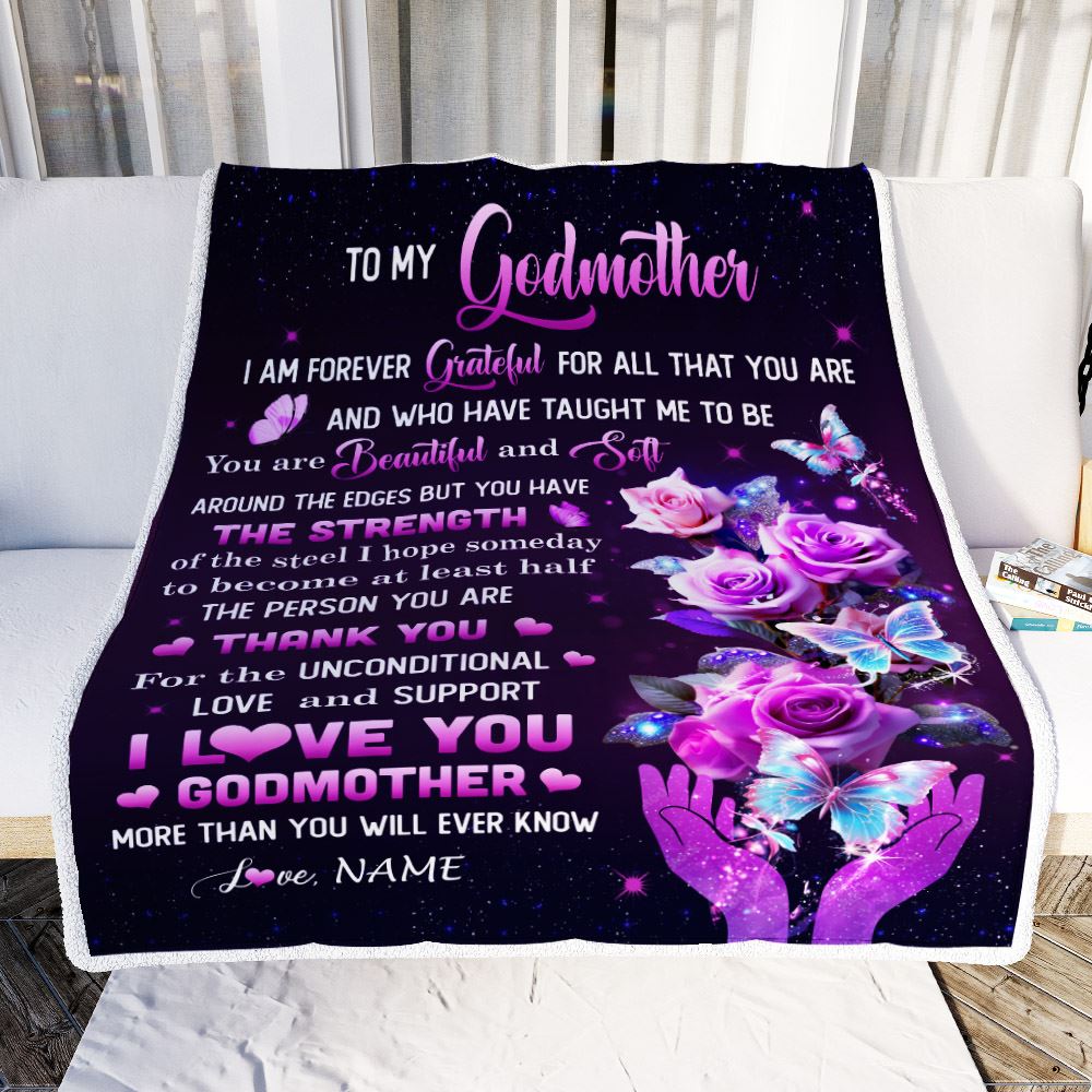 Personalized To My Godmother Blanket Thank You For Love Butterfly Godmother Birthday Mothers Day Thanksgiving Christmas Customized Gift Fleece Throw Blanket | teecentury