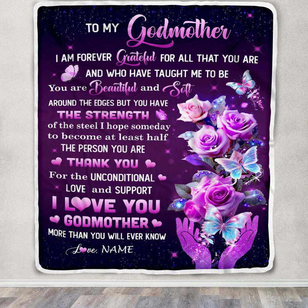 Personalized To My Godmother Blanket Thank You For Love Butterfly Godmother Birthday Mothers Day Thanksgiving Christmas Customized Gift Fleece Throw Blanket | teecentury