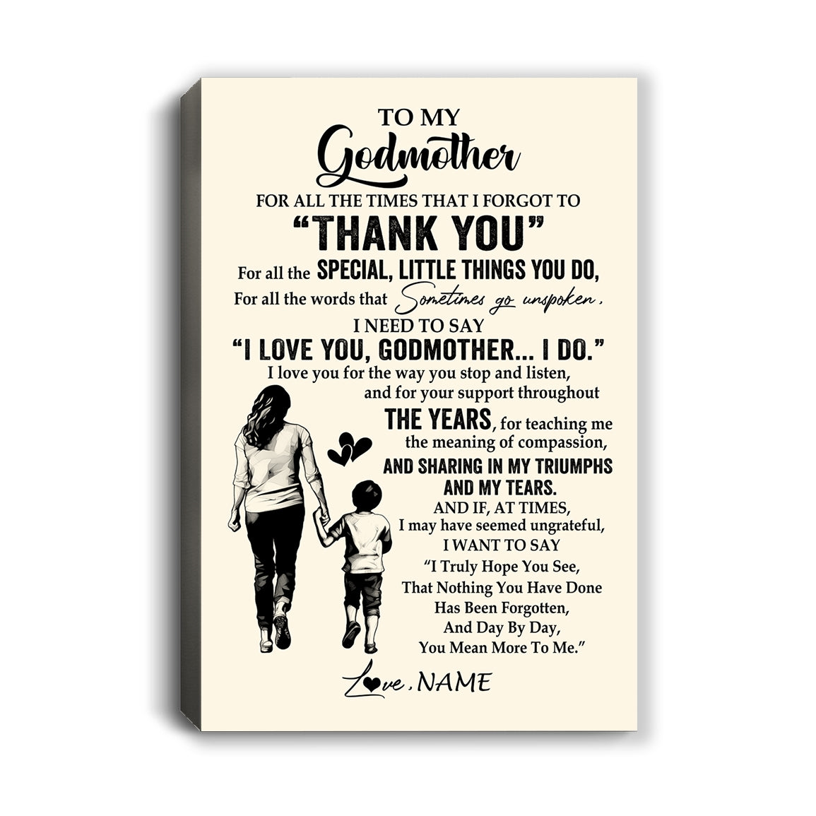 Personalized To My Godmother Canvas From Nephew For All The Times That I Forgot To Thank You Godmother Birthday Mothers Day Christmas Custom Wall Art Print Framed Canvas | teecentury