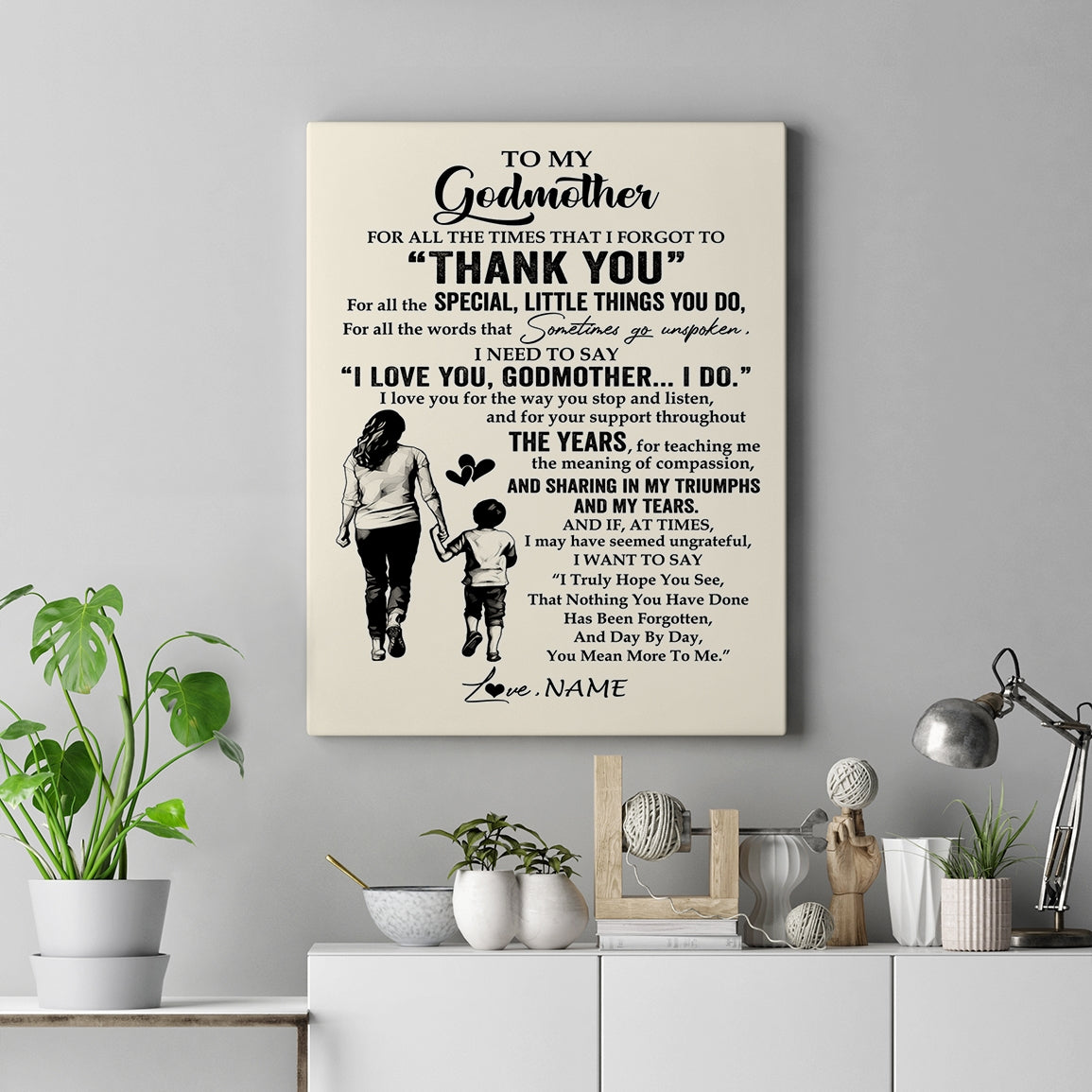 Personalized To My Godmother Canvas From Nephew For All The Times That I Forgot To Thank You Godmother Birthday Mothers Day Christmas Custom Wall Art Print Framed Canvas | teecentury