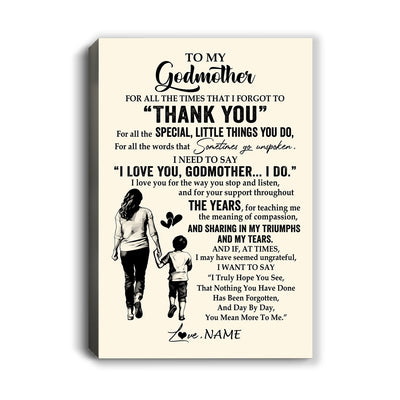 Personalized To My Godmother Canvas From Nephew For All The Times That I Forgot To Thank You Godmother Birthday Mothers Day Christmas Custom Wall Art Print Framed Canvas | teecentury