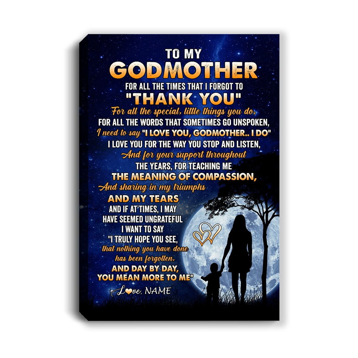 Personalized To My Godmother Canvas From Nephew Niece Thank You Grateful Love Aunt Birthday Mothers Day Thanksgiving Christmas Custom Wall Art Print Framed Canvas | teecentury
