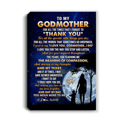 Personalized To My Godmother Canvas From Nephew Niece Thank You Grateful Love Aunt Birthday Mothers Day Thanksgiving Christmas Custom Wall Art Print Framed Canvas | teecentury