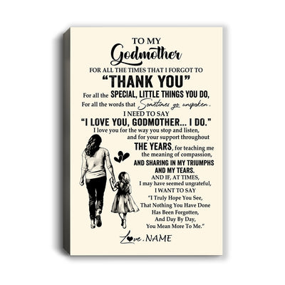 Personalized To My Godmother Canvas From Niece For All The Times That I Forgot To Thank You Godmother Birthday Mothers Day Christmas Custom Wall Art Print Framed Canvas | teecentury