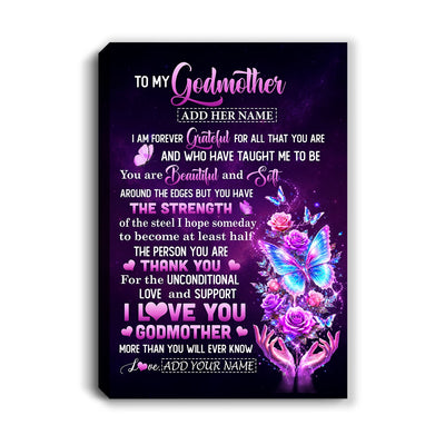 Personalized To My Godmother Canvas Thank You For Love Butterfly Godmother Birthday Gifts Mothers Day Thanksgiving Christmas Custom Wall Art Framed Canvas | teecentury