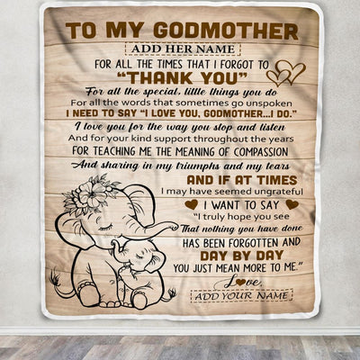 Personalized To My Godmother Gift Blanket From Goddaughter Elephant Thank You Best Godmother Birthday Gifts Mothers Day Christmas Custom Name Fleece Blanket | teecentury