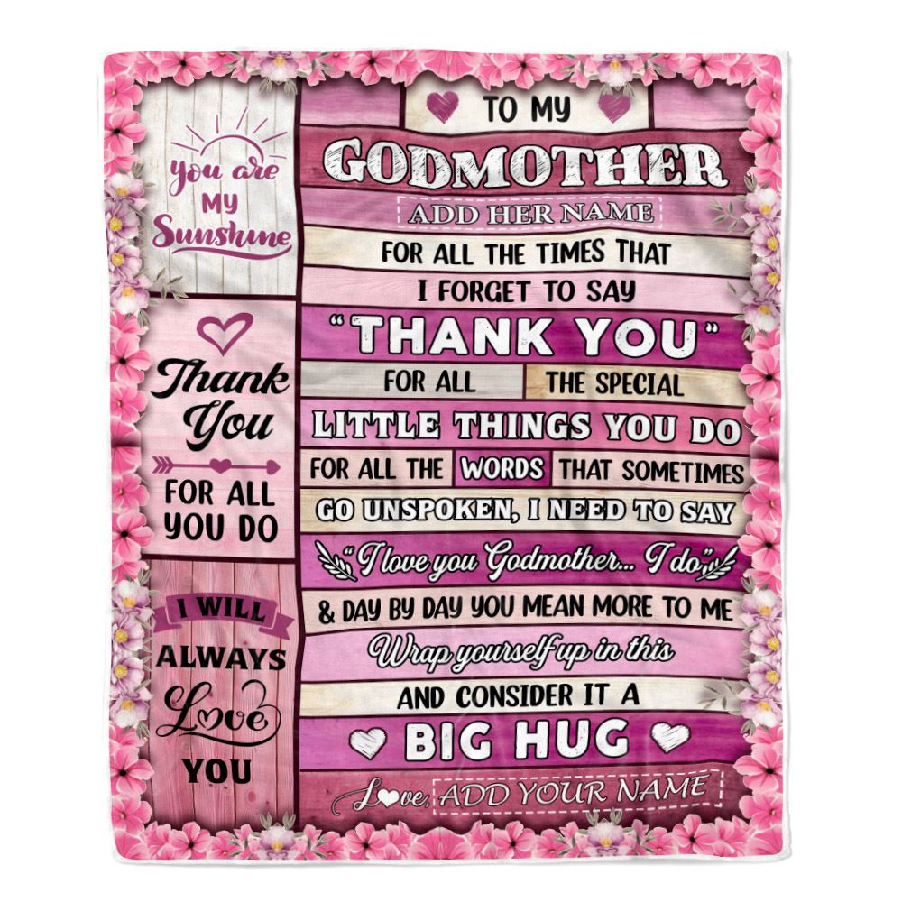 Personalized To My Godmother Gifts Blanket From Goddaughter Wood Thank You Best Godmother Birthday Gifts Mothers Day Christmas Custom Name Fleece Blanket | teecentury